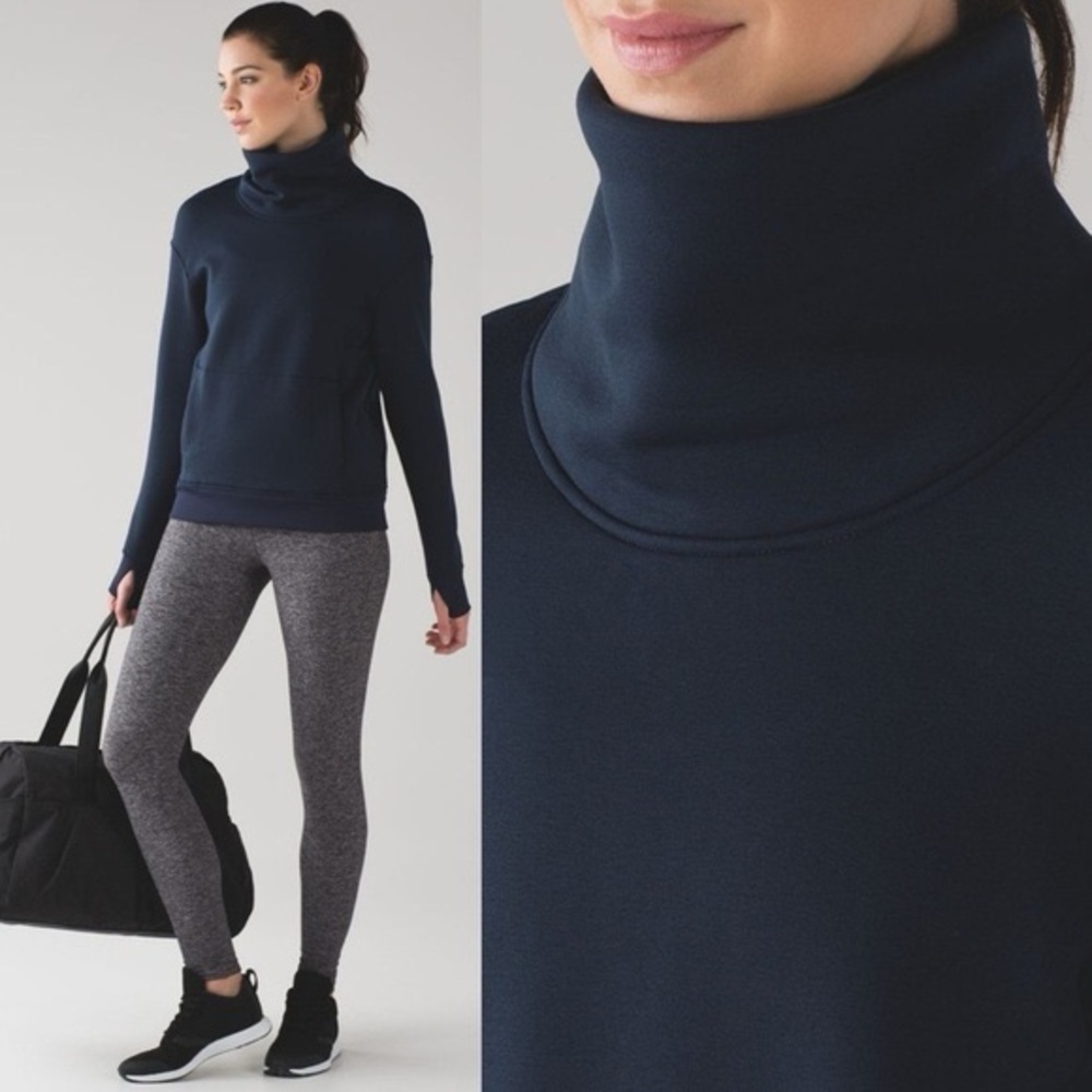 Womens Lululemon Black Kick The Cold Funnel Neck Long Sleeve Pullover Sweater